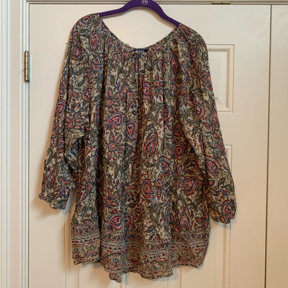 Tan, Red, Blue, and Green Paisley Blouse